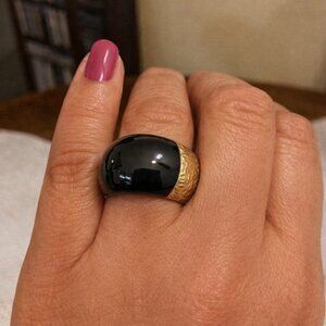 -Coach Black Enamel & Gold Signature Ring ✨ Size 6